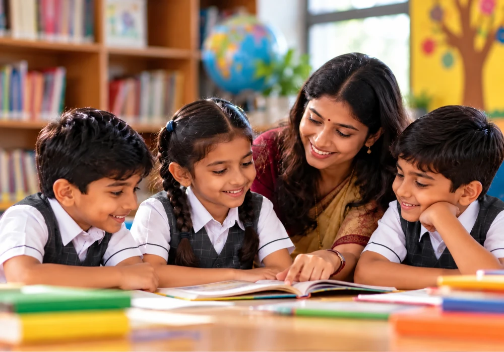 Teacher with students