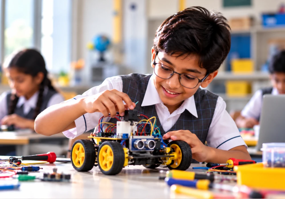 Student exploring technology